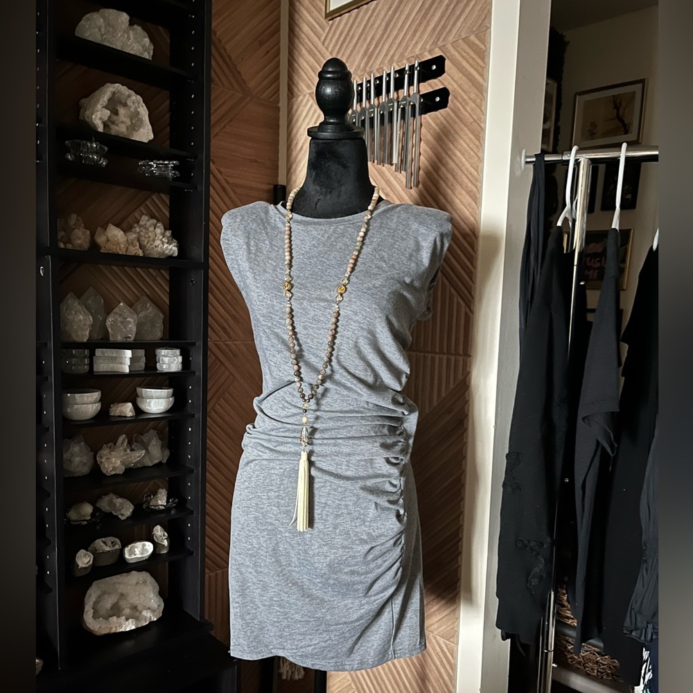 SHEIN Sleeveless Grey Tank Short Asymmetrical Dress with Shoulder Pads